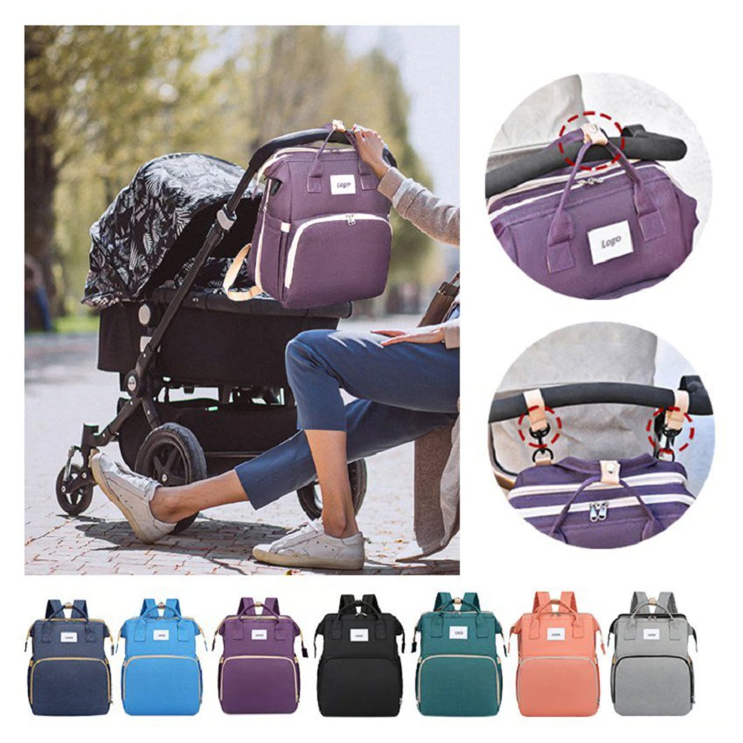 Combo Pañalera Tipo Cuna Multiusos + Kit de Aseo para Bebé