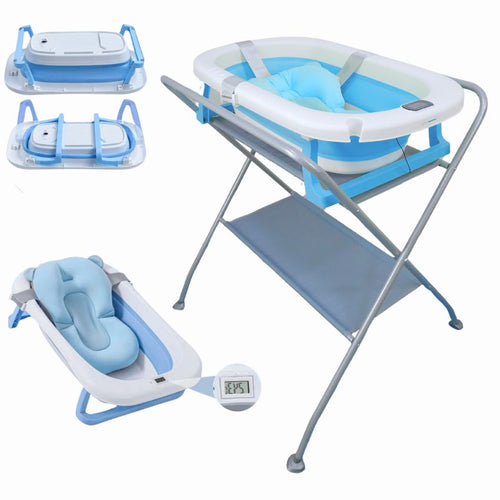 Bañera Plegable + Soporte de Altura + Cojín Acolchado Antideslizante (Set 3 en 1)