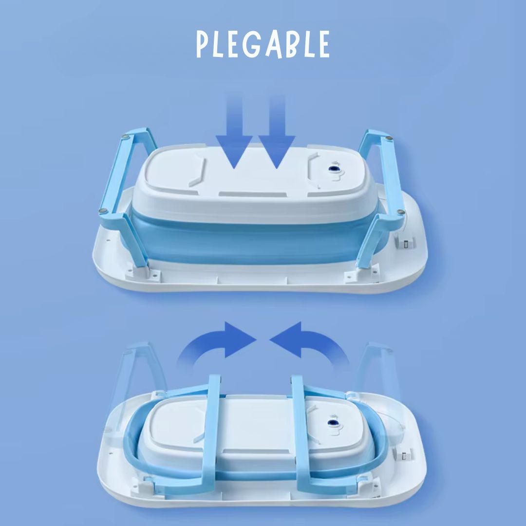 Bañera Plegable + Soporte de Altura + Cojín Acolchado Antideslizante (Set 3 en 1)