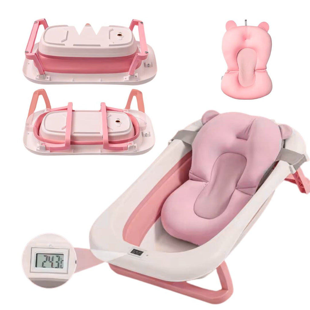 Bañera Plegable + Soporte de Altura + Cojín Acolchado Antideslizante (Set 3 en 1)