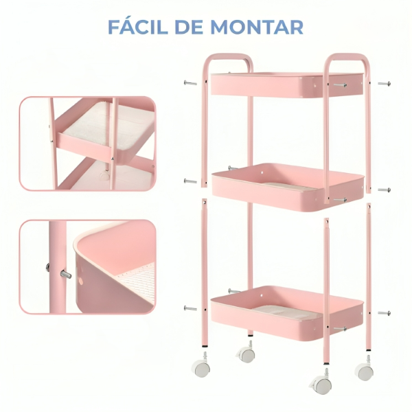 Carrito Organizador de 3 Niveles con Ruedas