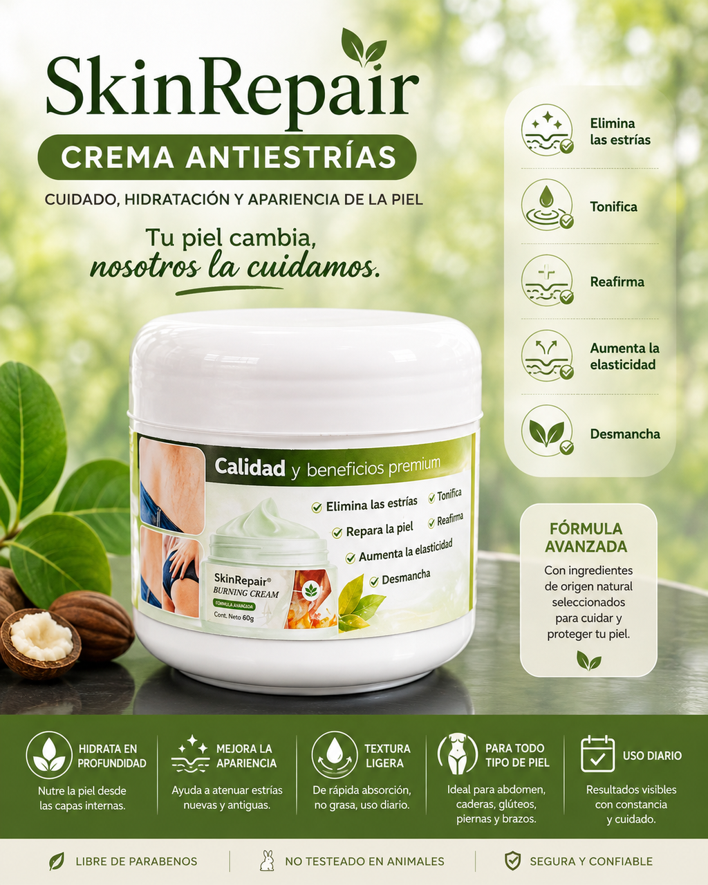 Crema Antiestrías SkinRepair 60 g | Cuidado, Hidratación y Apariencia de la Piel