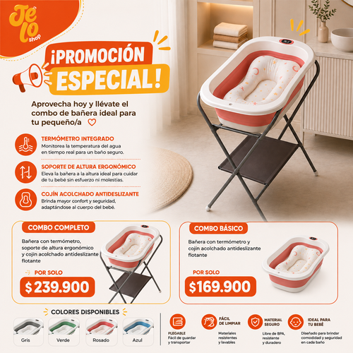 Bañera Plegable con Soporte de Altura en combo