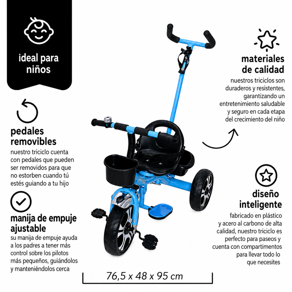 Triciclo Paseador Infantil 2 en 1 con Manija para Padres