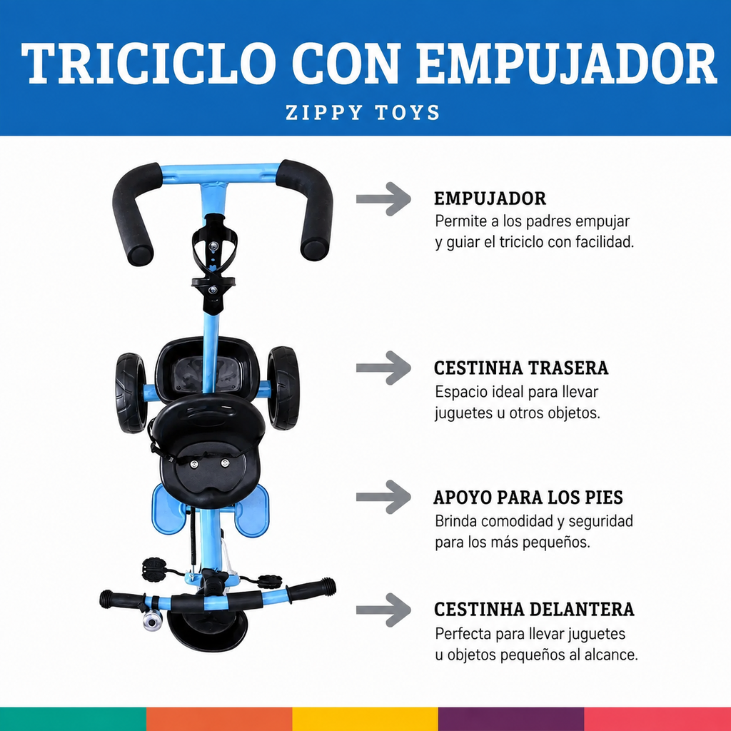 Triciclo Paseador Infantil 2 en 1 con Manija para Padres