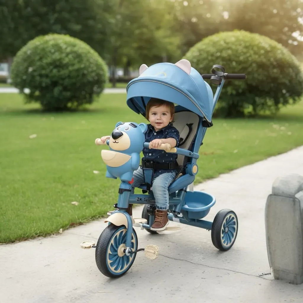 Triciclo Paseador Infantil Multifuncional Osito Giratorio 360°