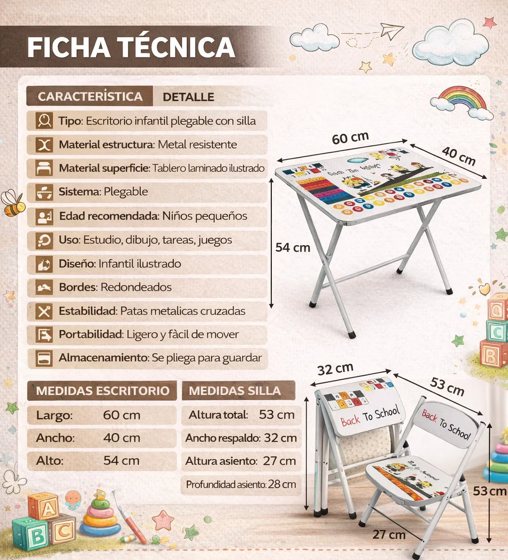 Combo Escritorio Plegable + Silla Infantil Premium