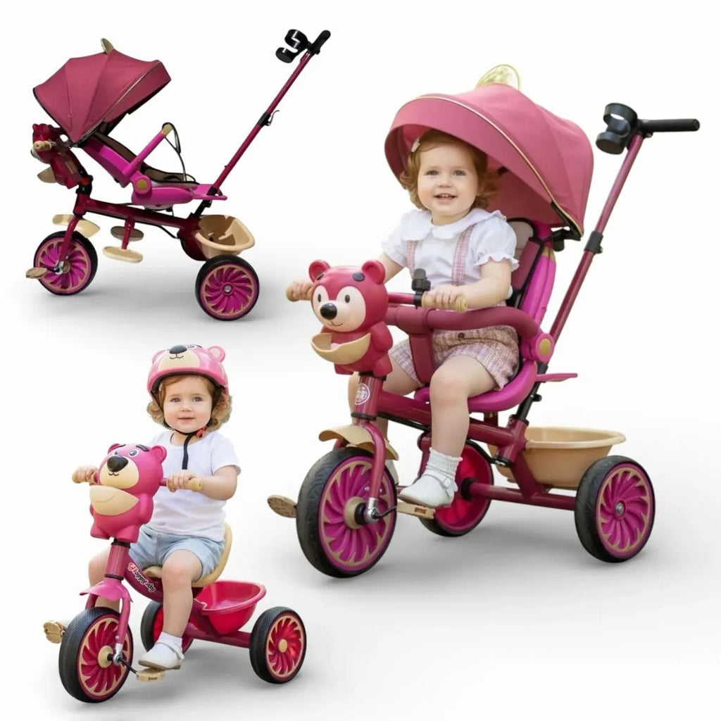 Triciclo Paseador Infantil Multifuncional Osito Giratorio 360°
