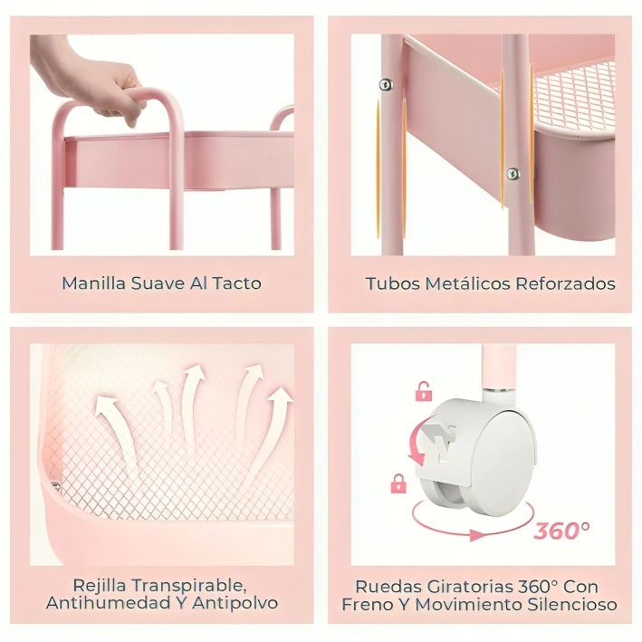 Carrito Organizador de 3 Niveles con Ruedas