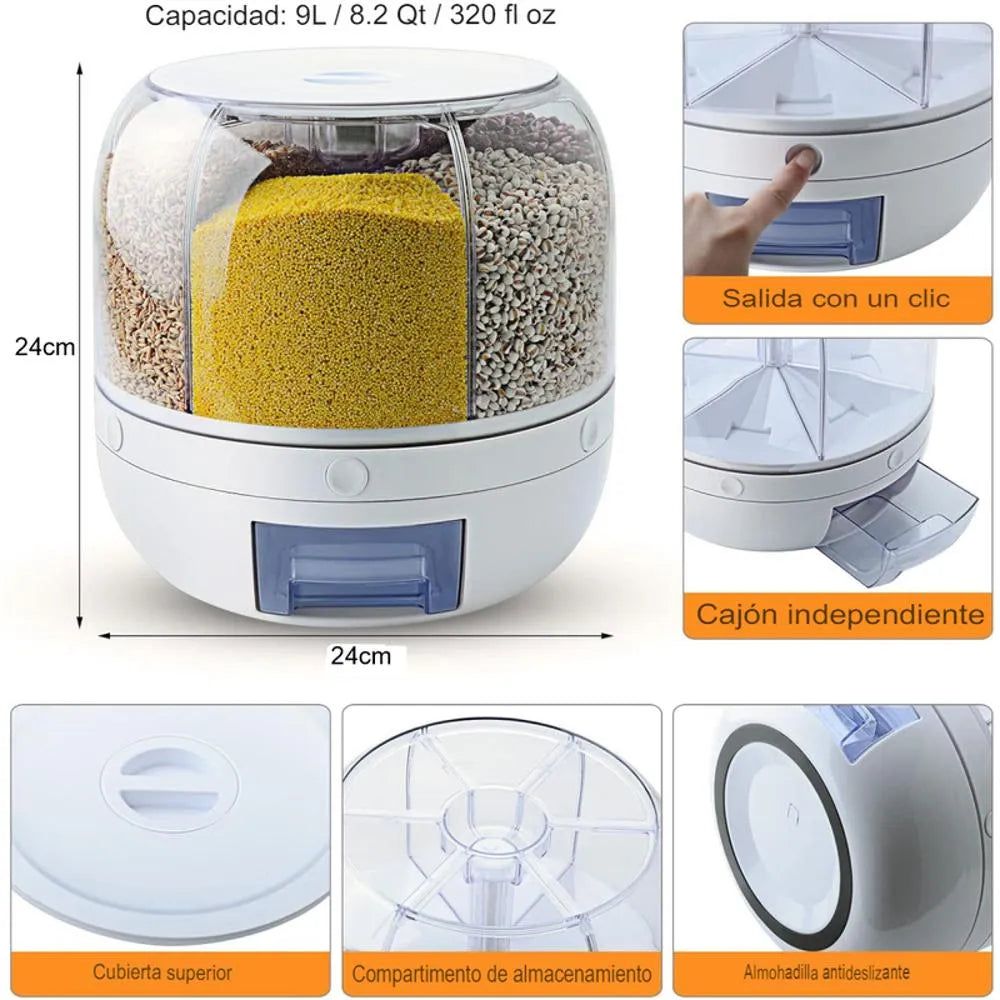 Dispensador Giratorio de Granos y Cereales con Compartimentos